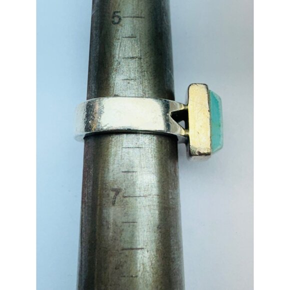 Vintage Mexico 925 Sterling Silver Ring with Rectangular Larimar Gem, Size 6, 9. - Picture 10 of 11